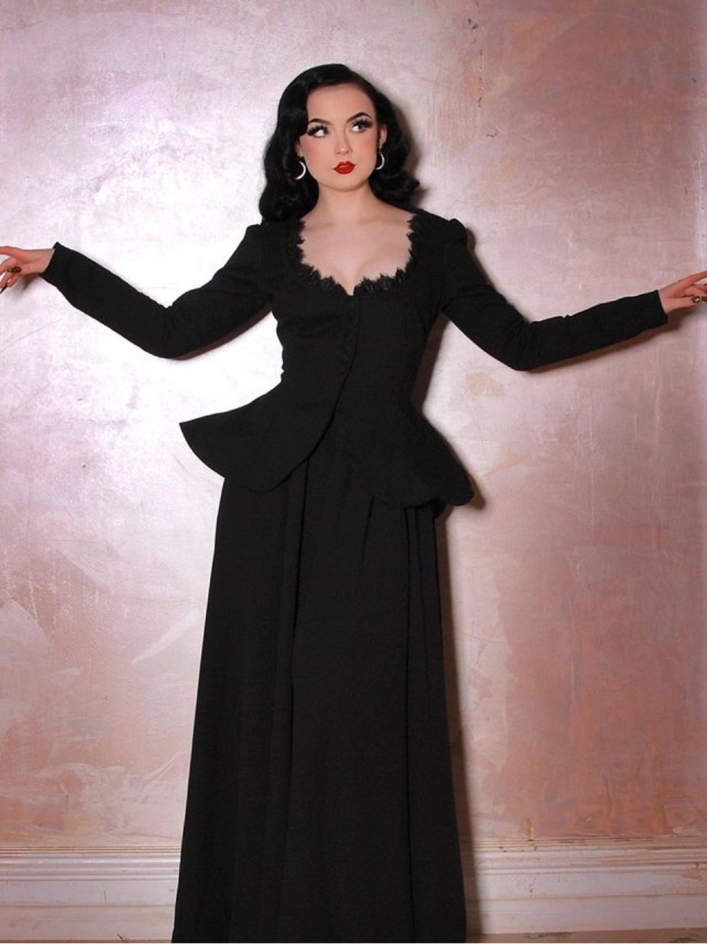 Pinup Girl Clothing Mariette Peplum Jacket in Black Stretch Twill